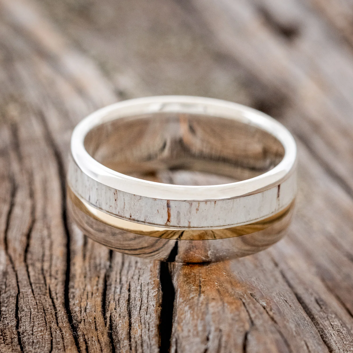 "TANNER" - ELK ANTLER & 14K GOLD INLAY WEDDING BAND - Image 37