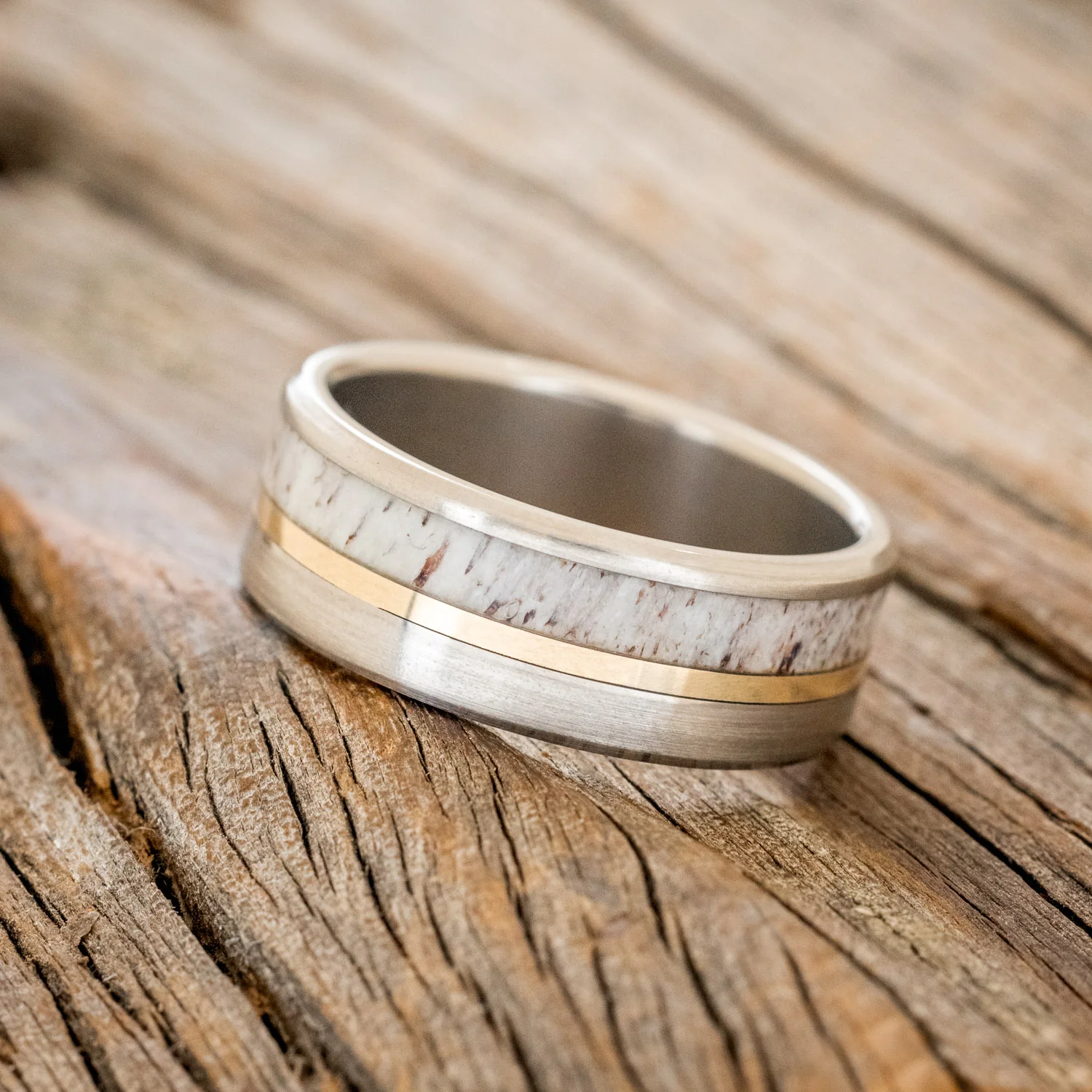 "TANNER" - ELK ANTLER & 14K GOLD INLAY WEDDING BAND - Image 38