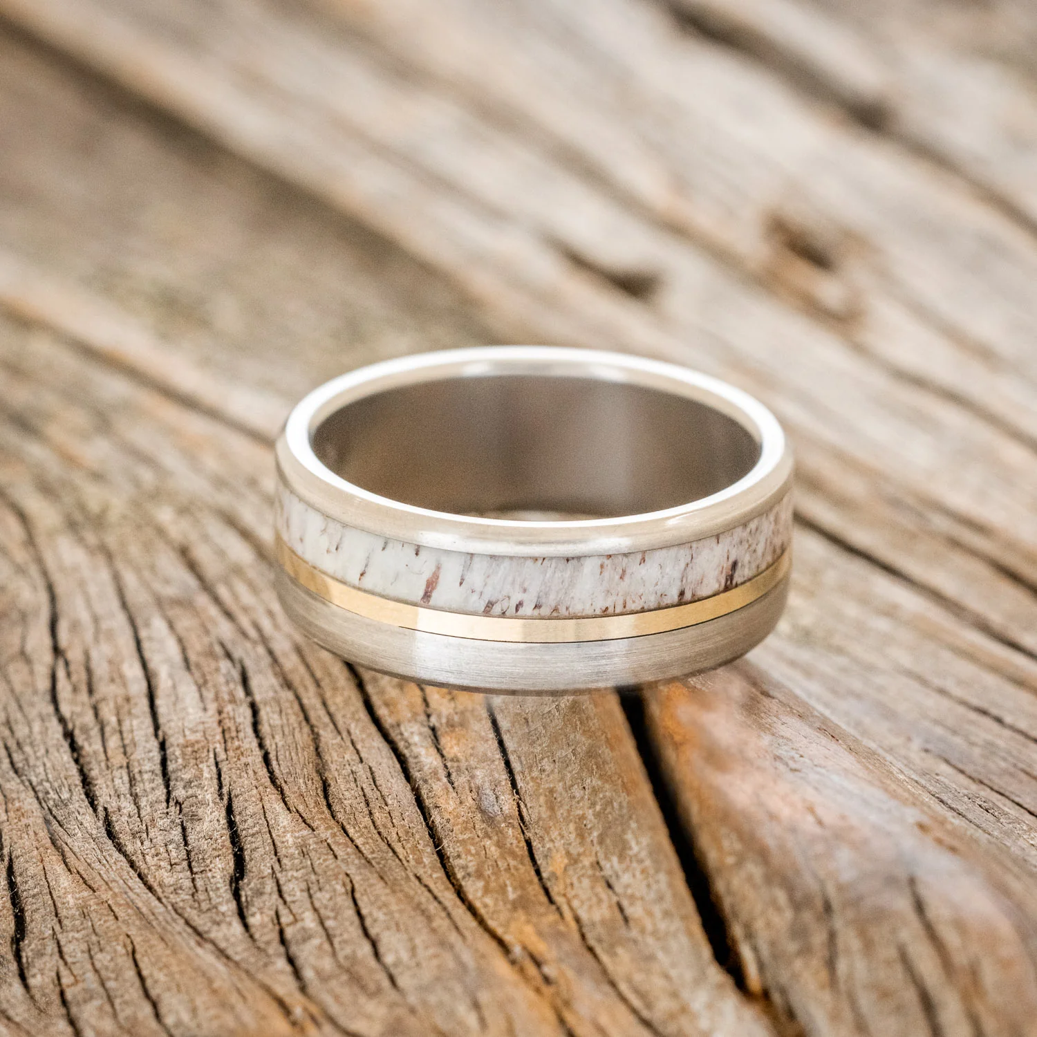 "TANNER" - ELK ANTLER & 14K GOLD INLAY WEDDING BAND - Image 39