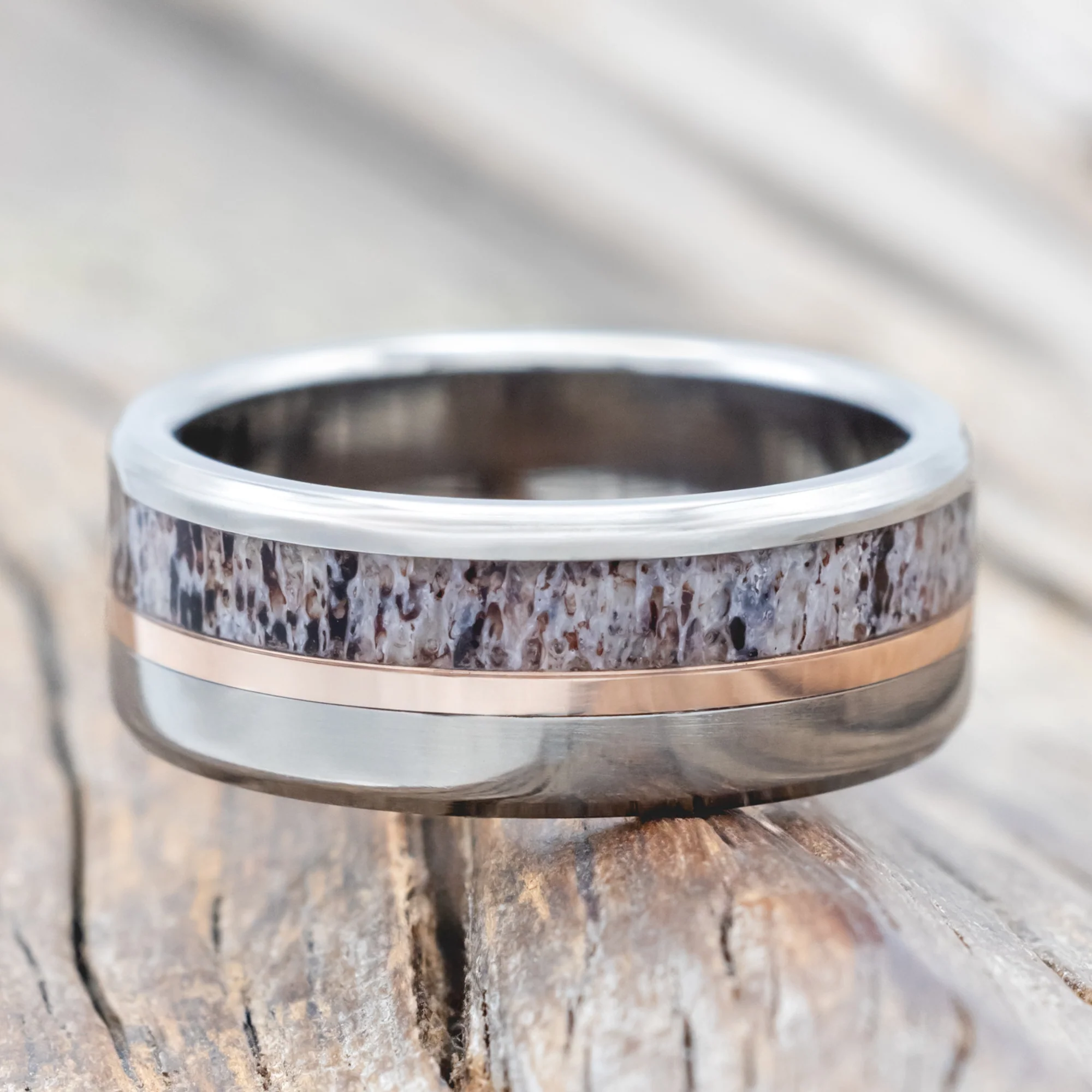 "TANNER" - ELK ANTLER & 14K GOLD INLAY WEDDING BAND - Image 4