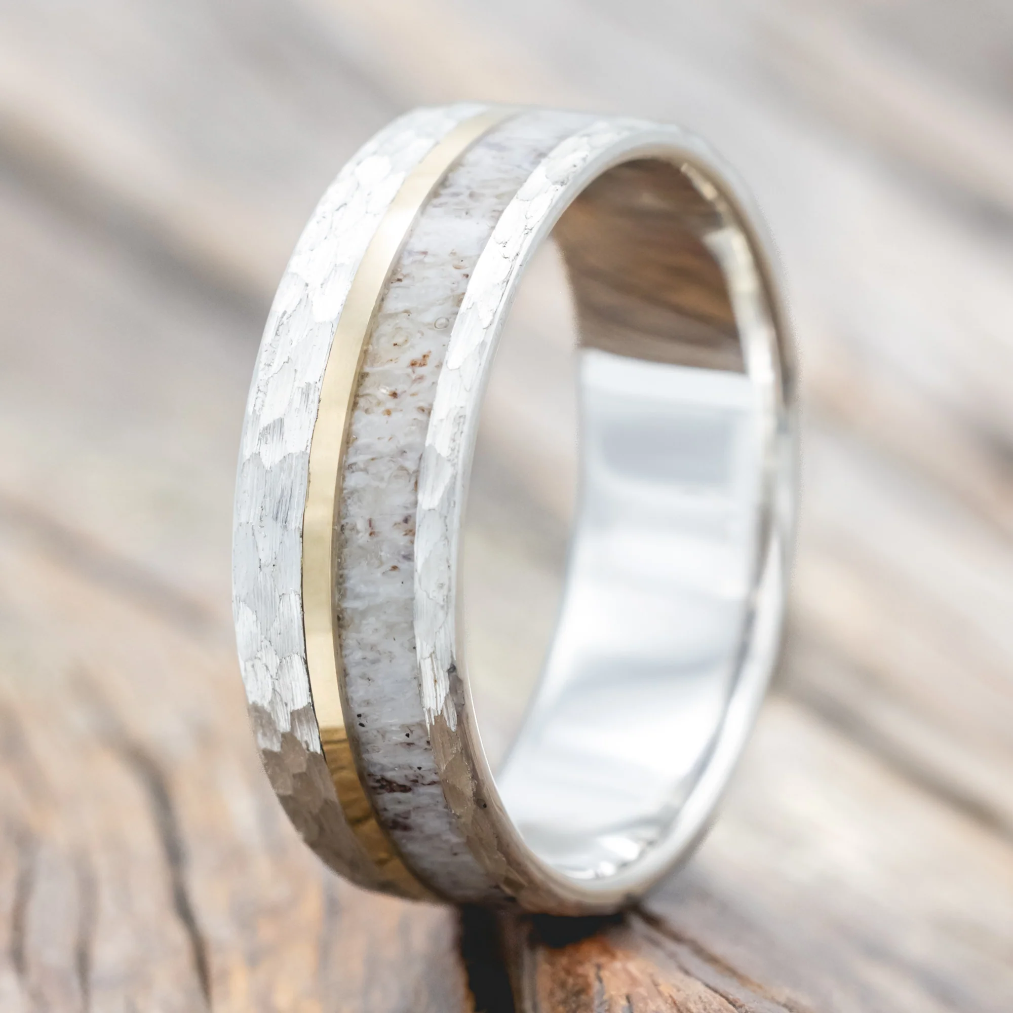 "TANNER" - ELK ANTLER & 14K GOLD INLAY WEDDING BAND - Image 40