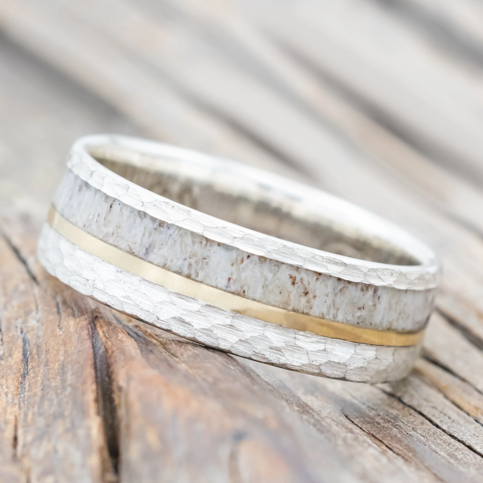 "TANNER" - ELK ANTLER & 14K GOLD INLAY WEDDING BAND - Image 41