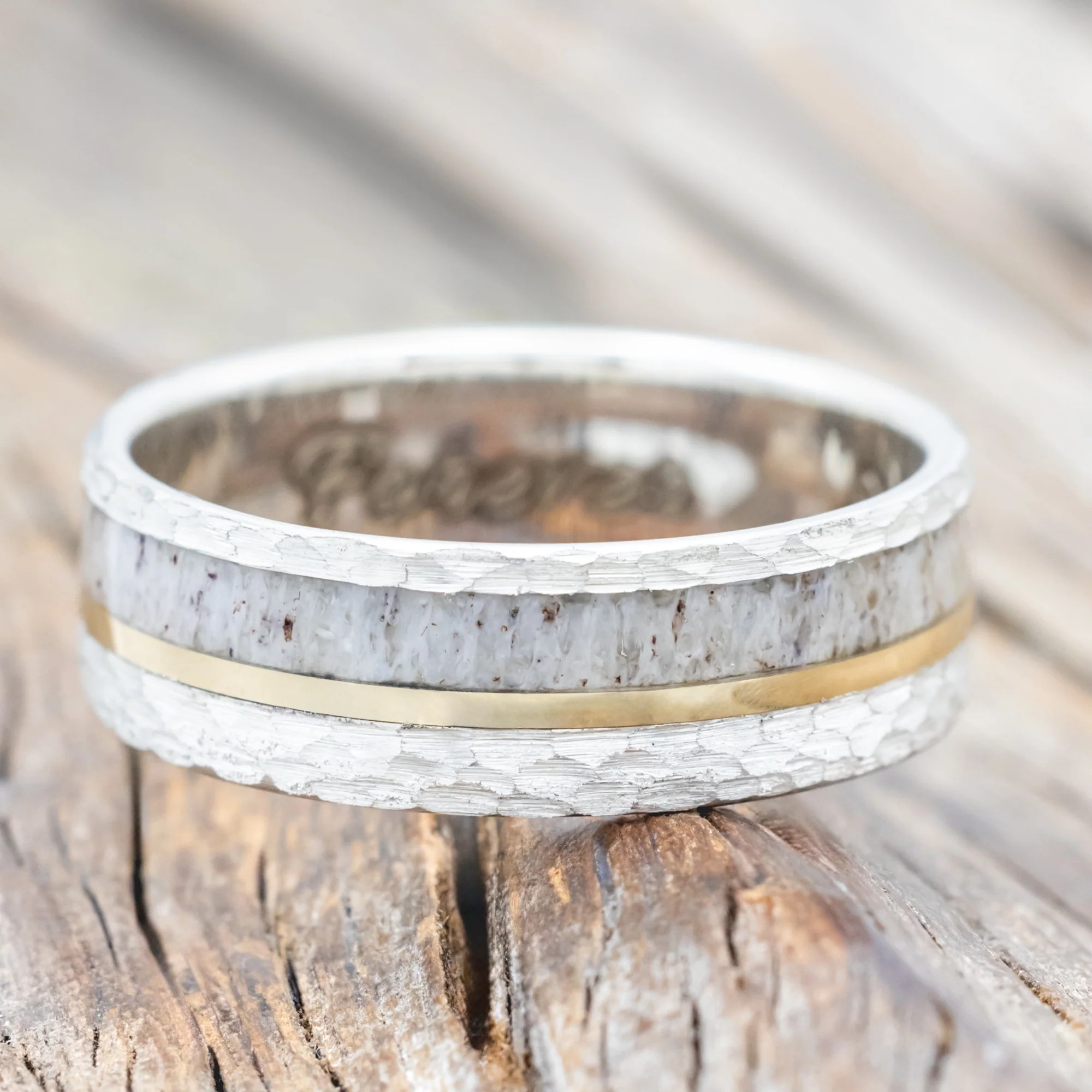 "TANNER" - ELK ANTLER & 14K GOLD INLAY WEDDING BAND - Image 42
