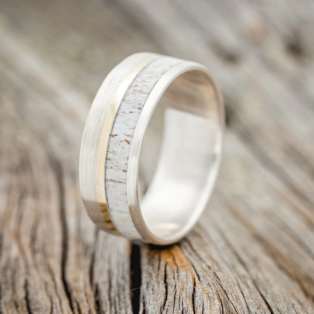 "TANNER" - ELK ANTLER & 14K GOLD INLAY WEDDING BAND - Image 43
