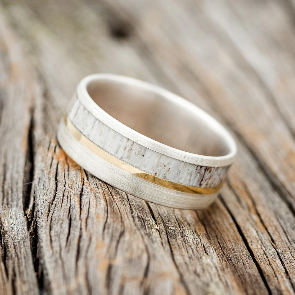 "TANNER" - ELK ANTLER & 14K GOLD INLAY WEDDING BAND - Image 44