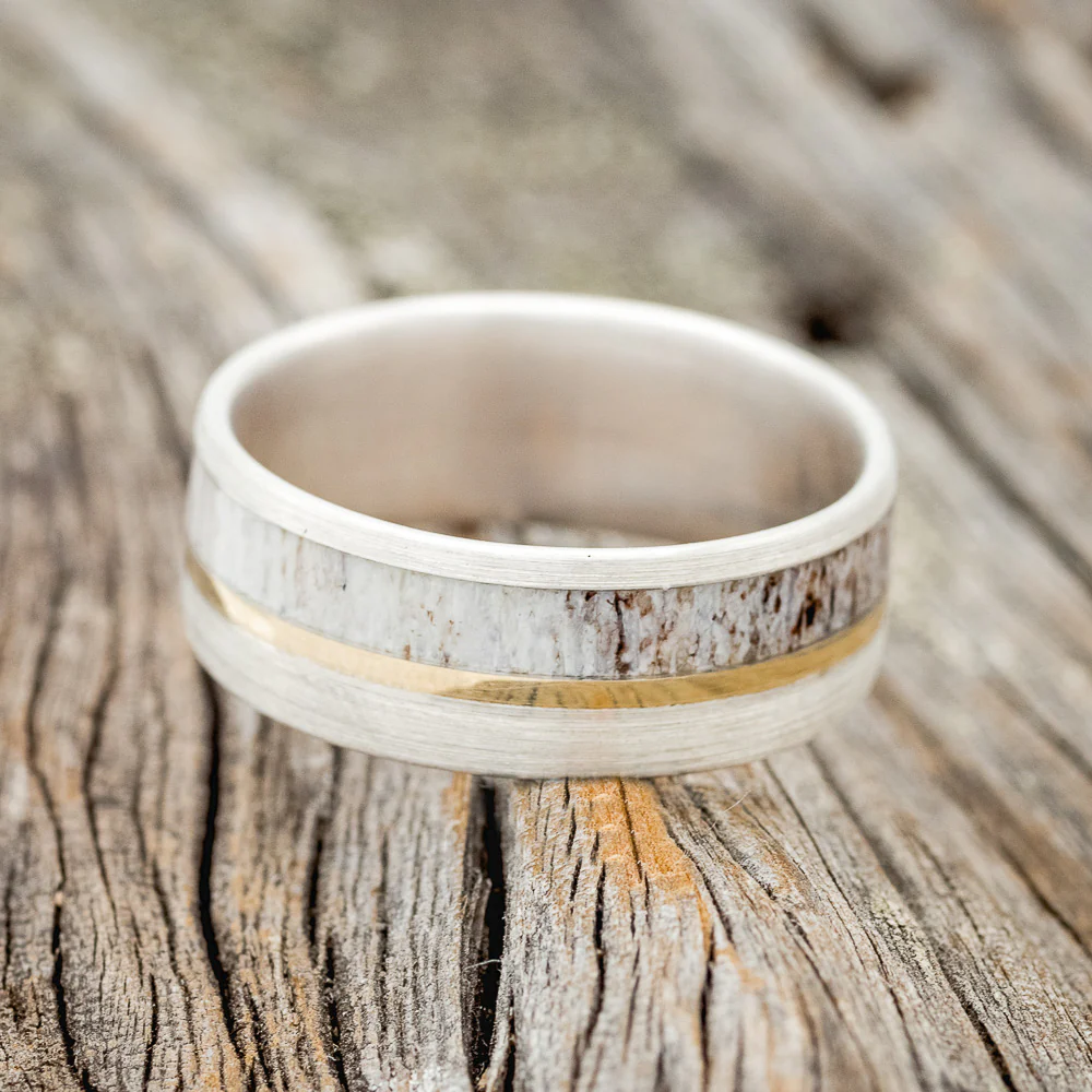 "TANNER" - ELK ANTLER & 14K GOLD INLAY WEDDING BAND - Image 45
