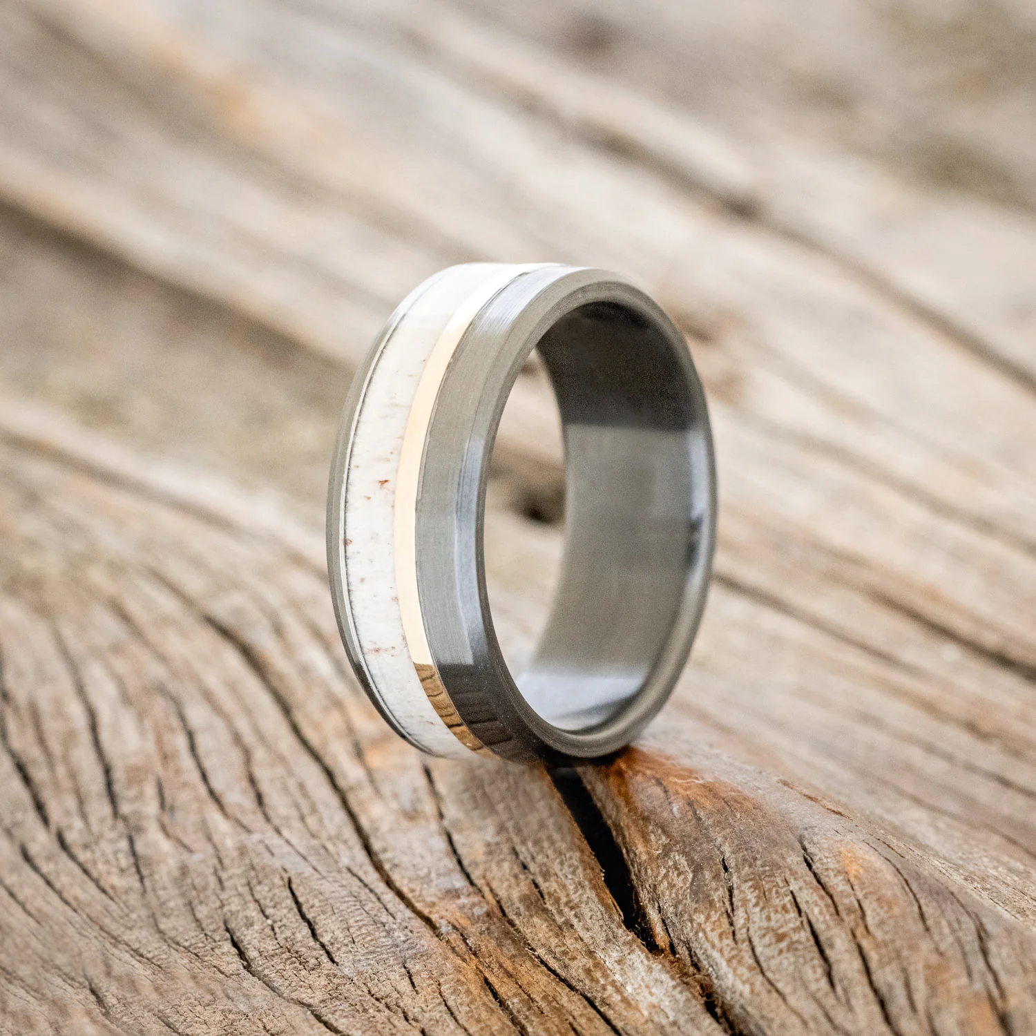 "TANNER" - ELK ANTLER & 14K GOLD INLAY WEDDING BAND - Image 46