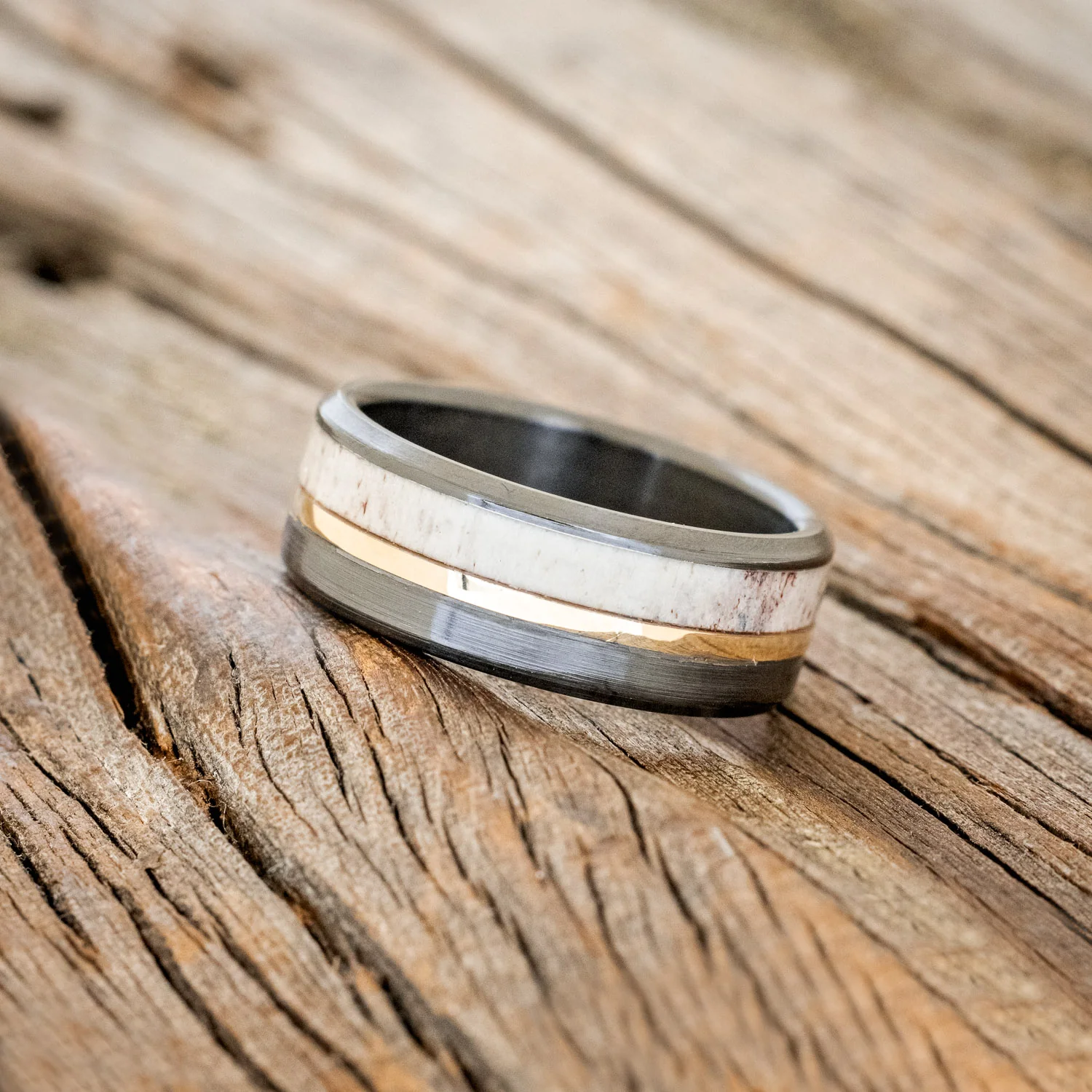 "TANNER" - ELK ANTLER & 14K GOLD INLAY WEDDING BAND - Image 47