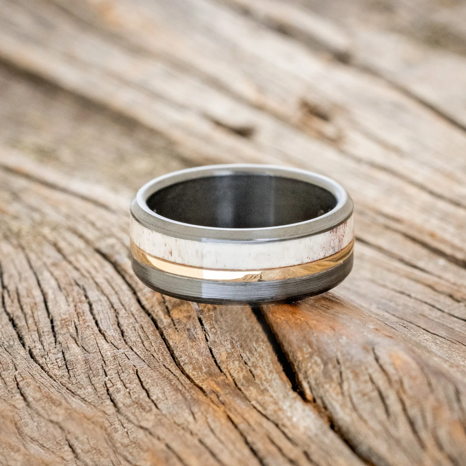"TANNER" - ELK ANTLER & 14K GOLD INLAY WEDDING BAND - Image 48