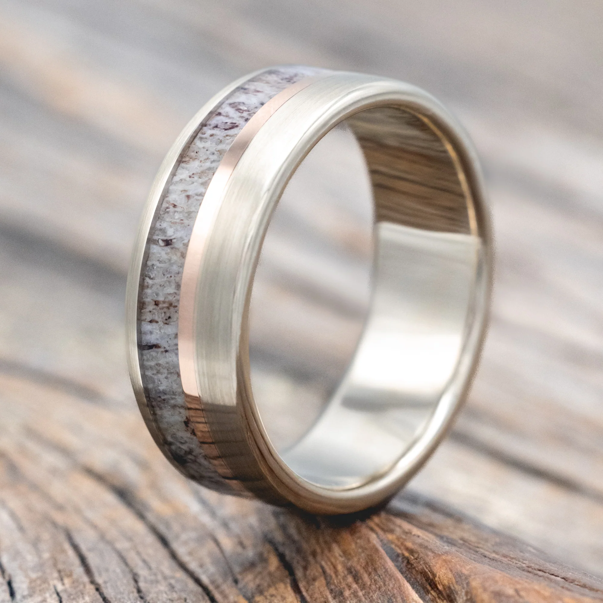 "TANNER" - ELK ANTLER & 14K GOLD INLAY WEDDING BAND - Image 49