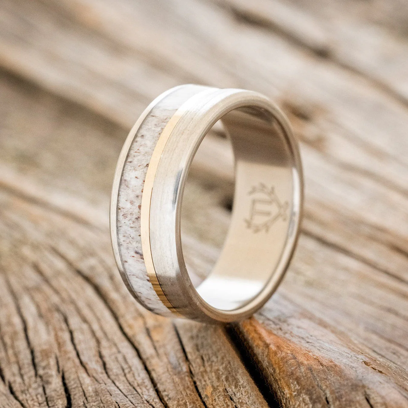 "TANNER" - ELK ANTLER & 14K GOLD INLAY WEDDING BAND - Image 5