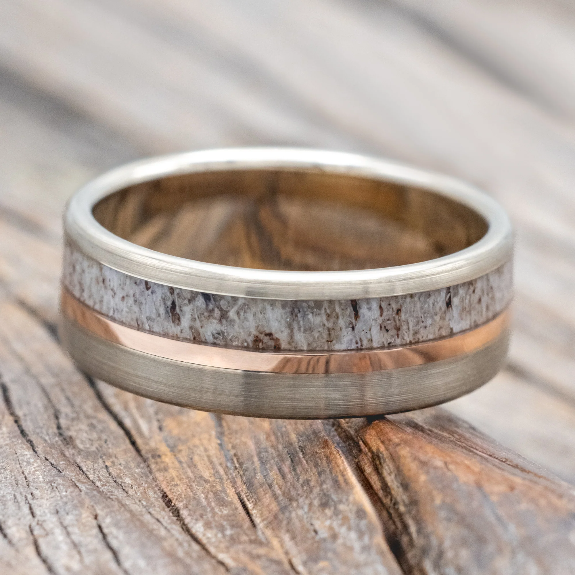 "TANNER" - ELK ANTLER & 14K GOLD INLAY WEDDING BAND - Image 50