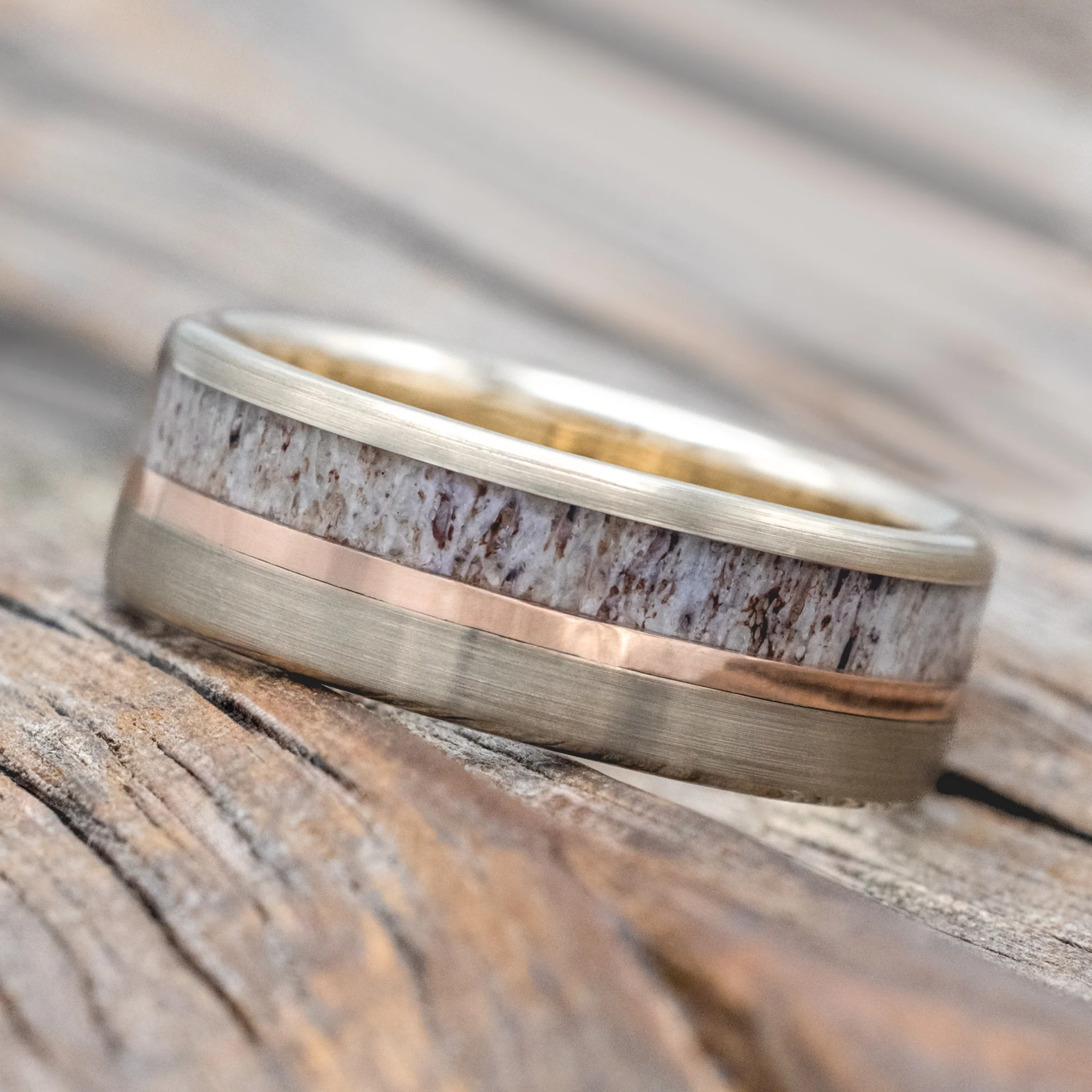 "TANNER" - ELK ANTLER & 14K GOLD INLAY WEDDING BAND - Image 51
