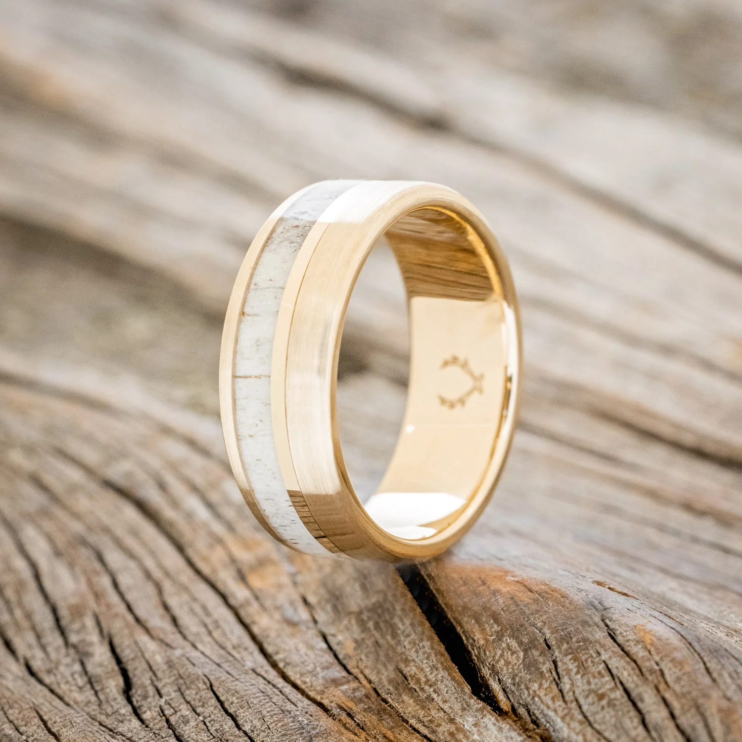 "TANNER" - ELK ANTLER & 14K GOLD INLAY WEDDING BAND - Image 52