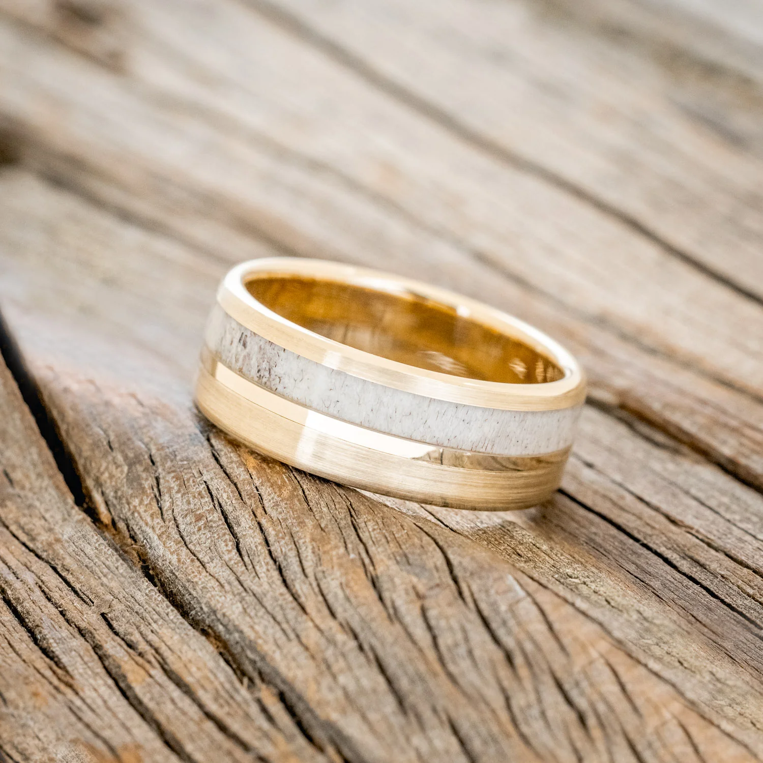 "TANNER" - ELK ANTLER & 14K GOLD INLAY WEDDING BAND - Image 53