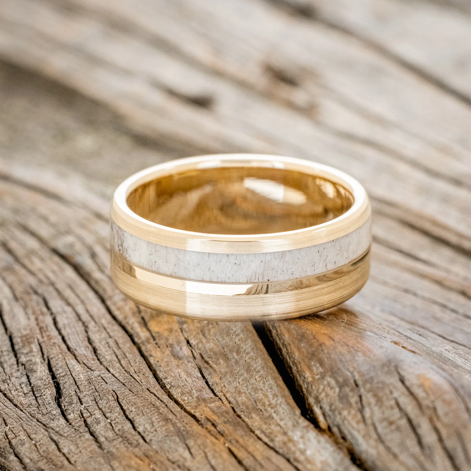 "TANNER" - ELK ANTLER & 14K GOLD INLAY WEDDING BAND - Image 54