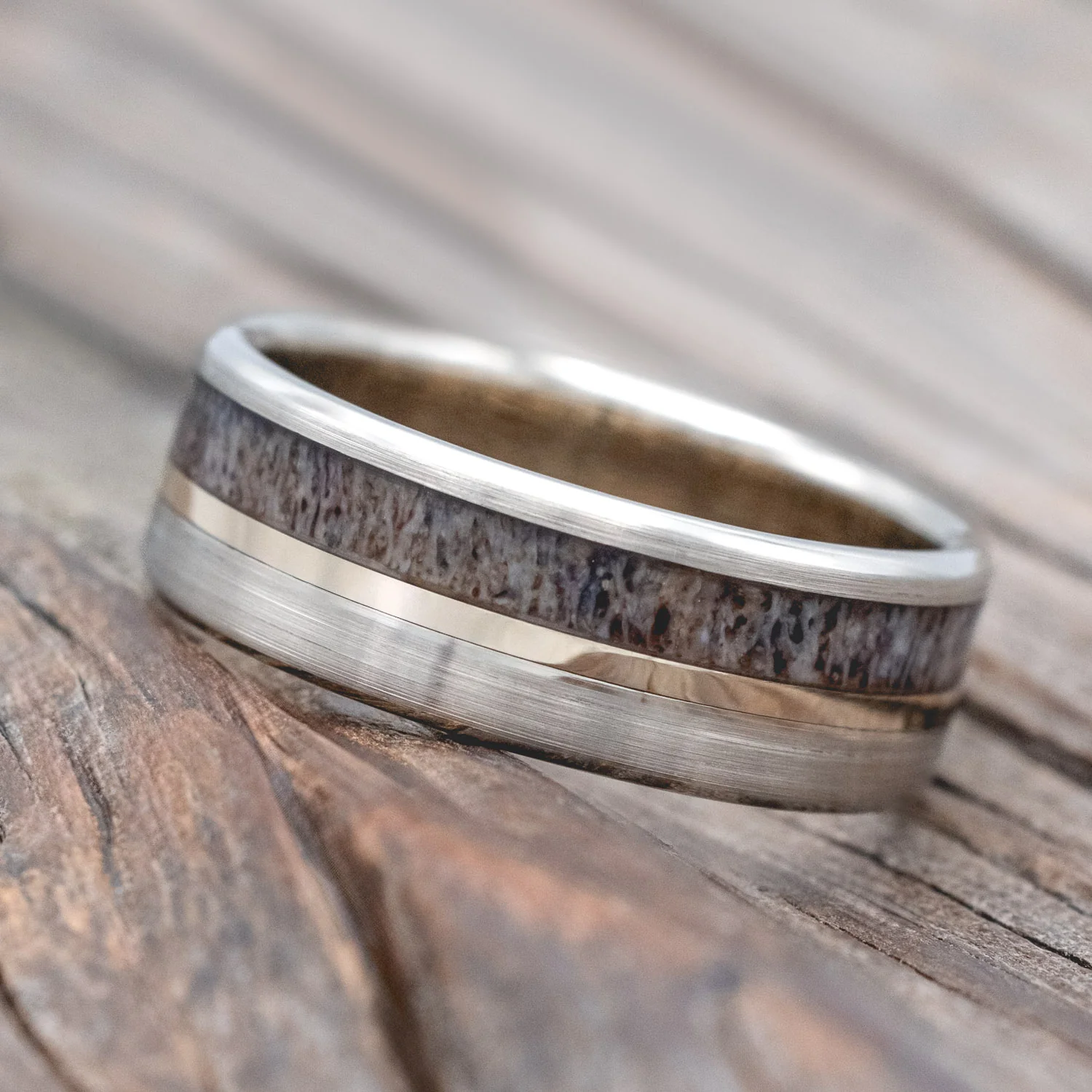 "TANNER" - ELK ANTLER & 14K GOLD INLAY WEDDING BAND - Image 55