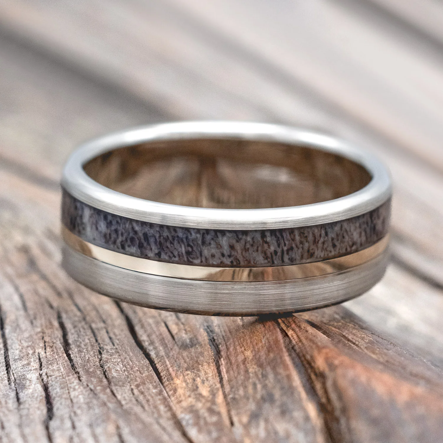 "TANNER" - ELK ANTLER & 14K GOLD INLAY WEDDING BAND - Image 56
