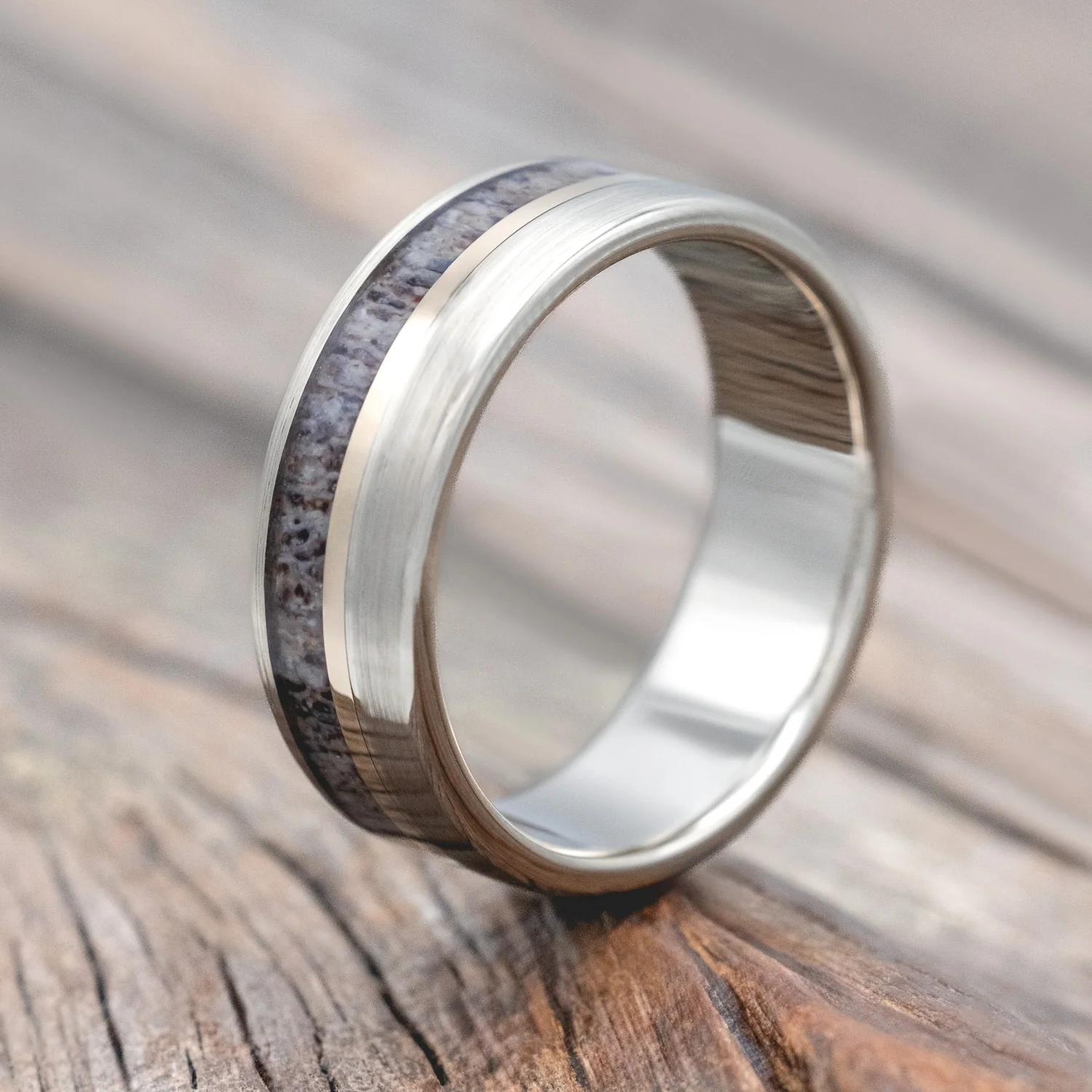 "TANNER" - ELK ANTLER & 14K GOLD INLAY WEDDING BAND - Image 57
