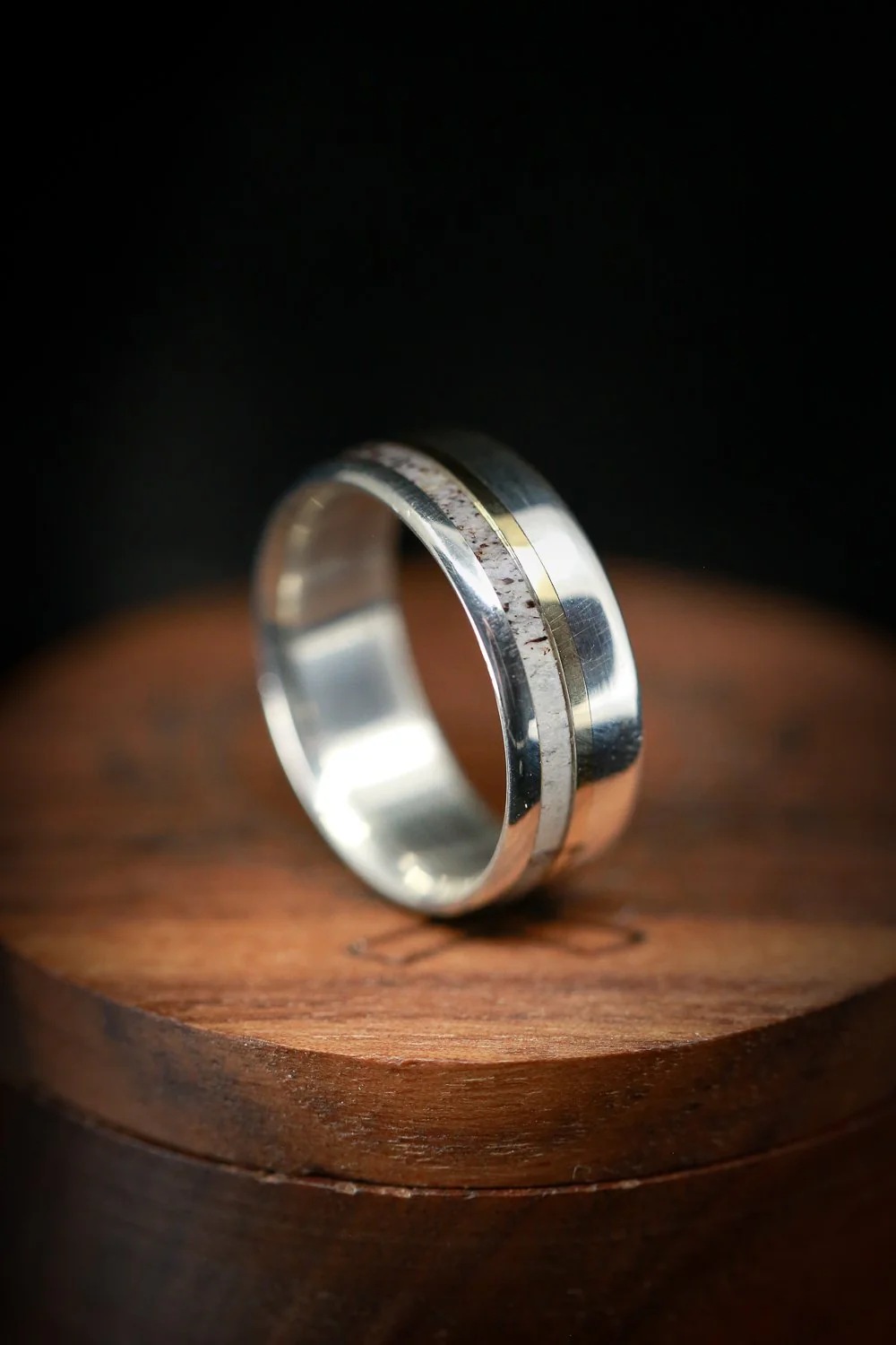 "TANNER" - ELK ANTLER & 14K GOLD INLAY WEDDING BAND - Image 58