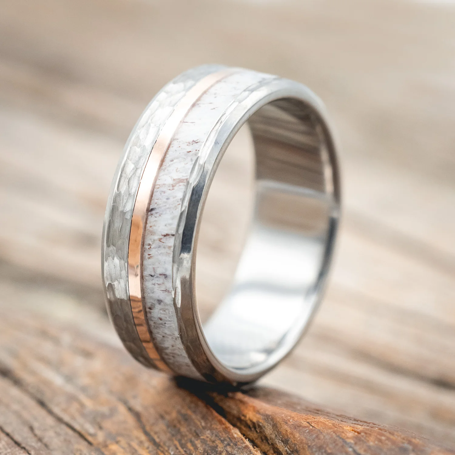 "TANNER" - ELK ANTLER & 14K GOLD INLAY WEDDING BAND - Image 6