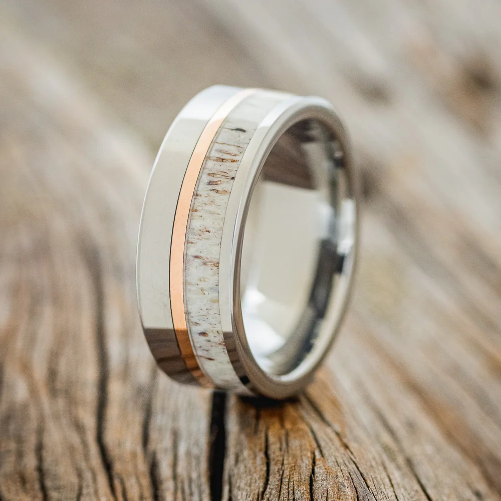 "TANNER" - ELK ANTLER & 14K GOLD INLAY WEDDING BAND - Image 7