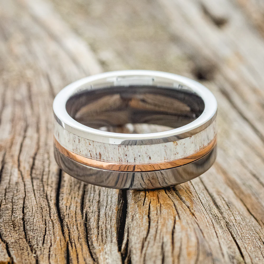 "TANNER" - ELK ANTLER & 14K GOLD INLAY WEDDING BAND - Image 9