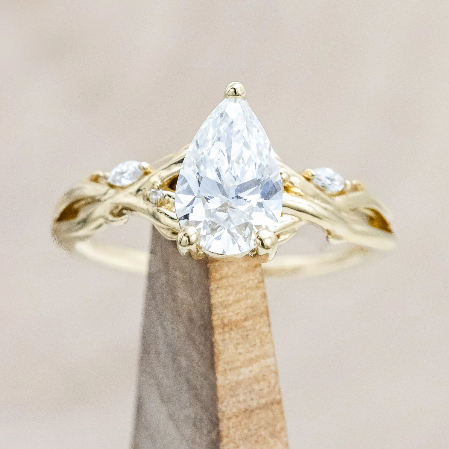 ONE-OF-A-KIND - "TRISTAN" - PEAR CUT LAB-GROWN DIAMOND ENGAGEMENT RING WITH DIAMOND ACCENTS & BRANCH-STYLE BAND - Image 3