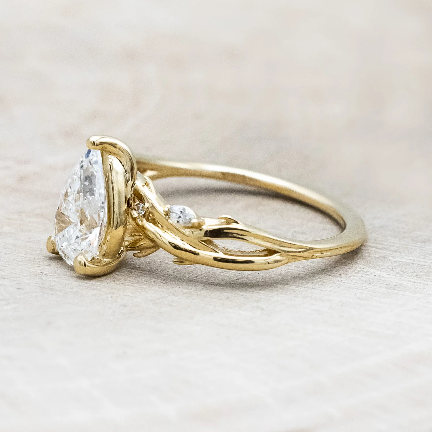ONE-OF-A-KIND - "TRISTAN" - PEAR CUT LAB-GROWN DIAMOND ENGAGEMENT RING WITH DIAMOND ACCENTS & BRANCH-STYLE BAND - Image 5