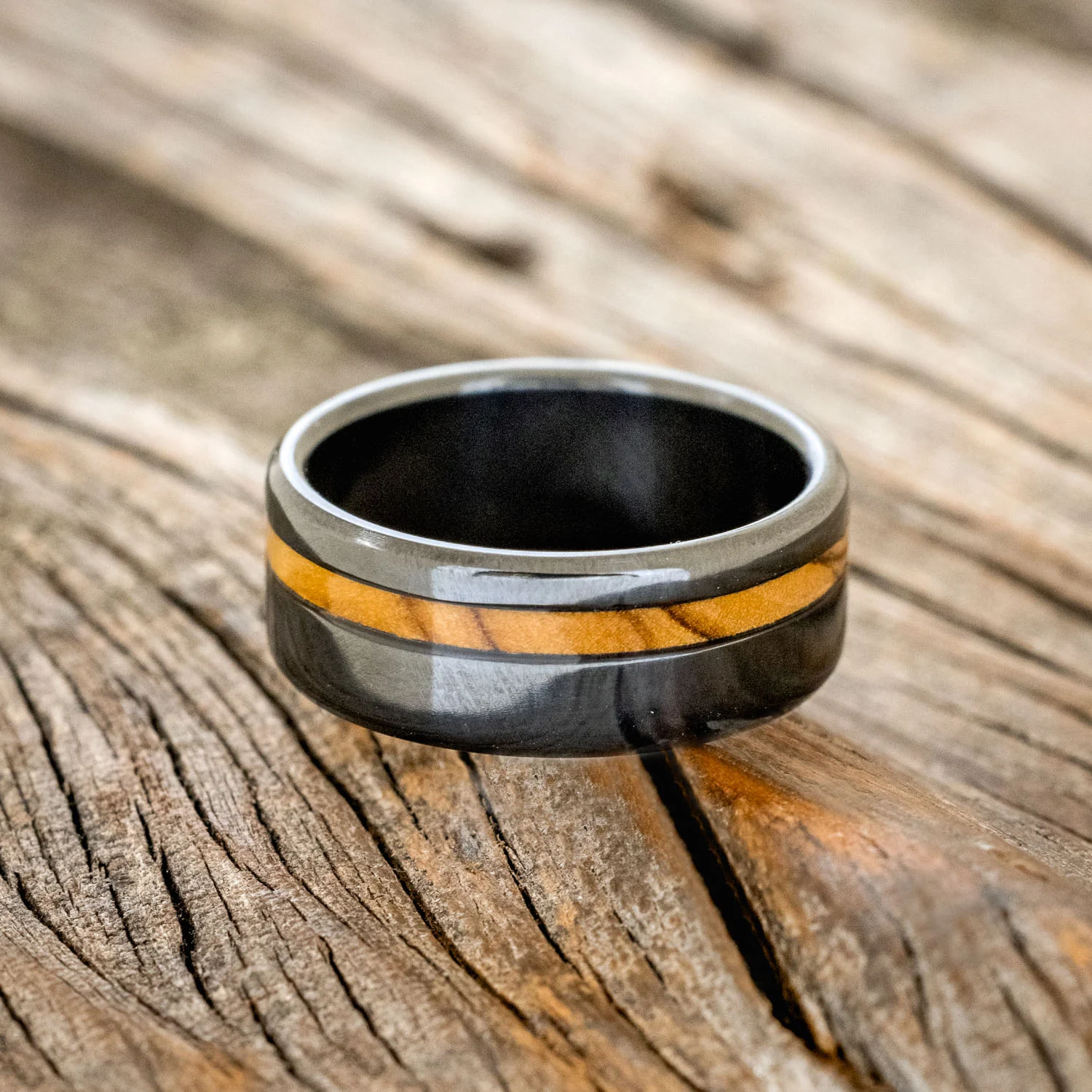 "VERTIGO" - BETHLEHEM OLIVE WOOD WEDDING BAND - Image 9