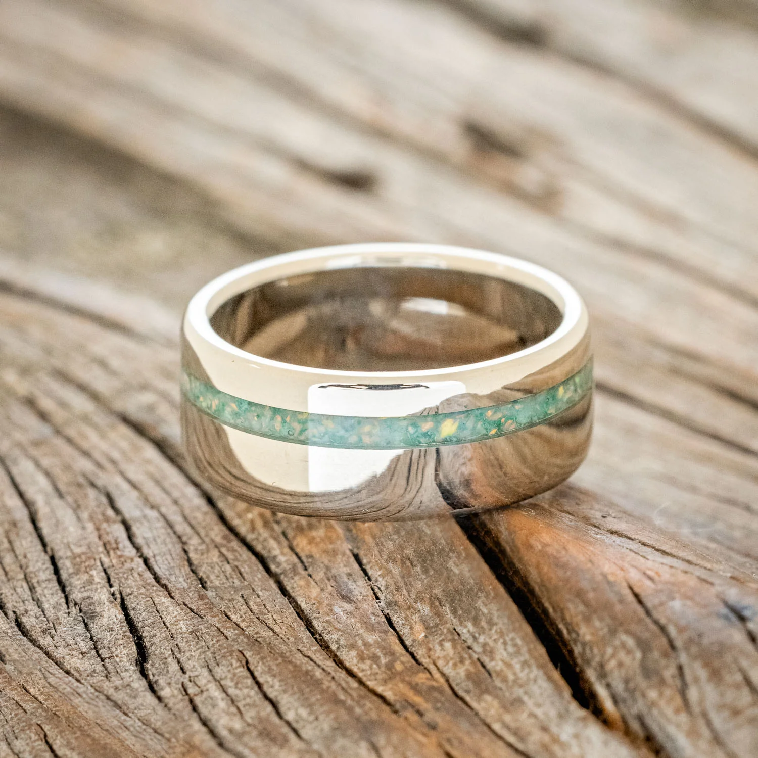 "VERTIGO" - MALACHITE & OPAL MIXED INLAY WEDDING BAND - Image 15