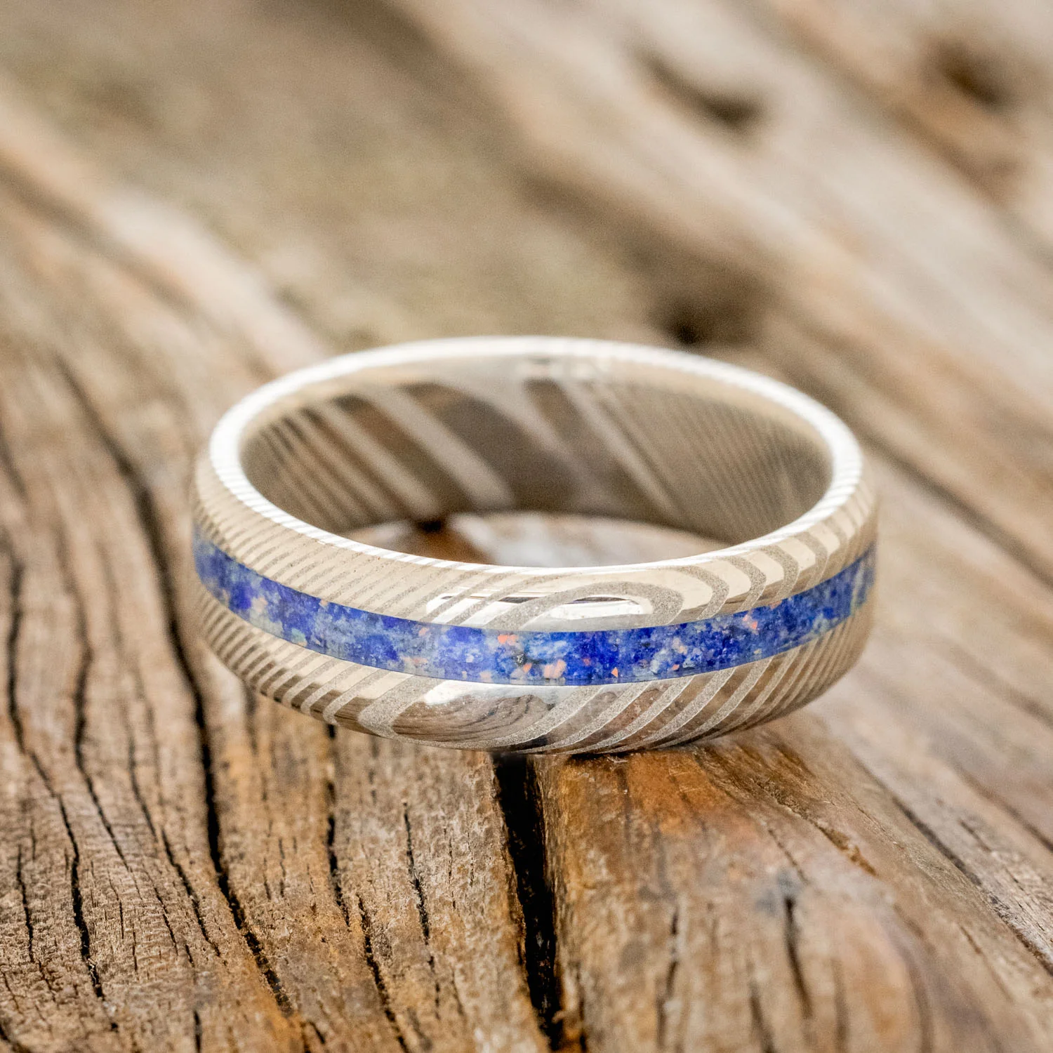 "VERTIGO" - MIXED LAPIS LAZULI & FIRE AND ICE OPAL WEDDING BAND - Image 15