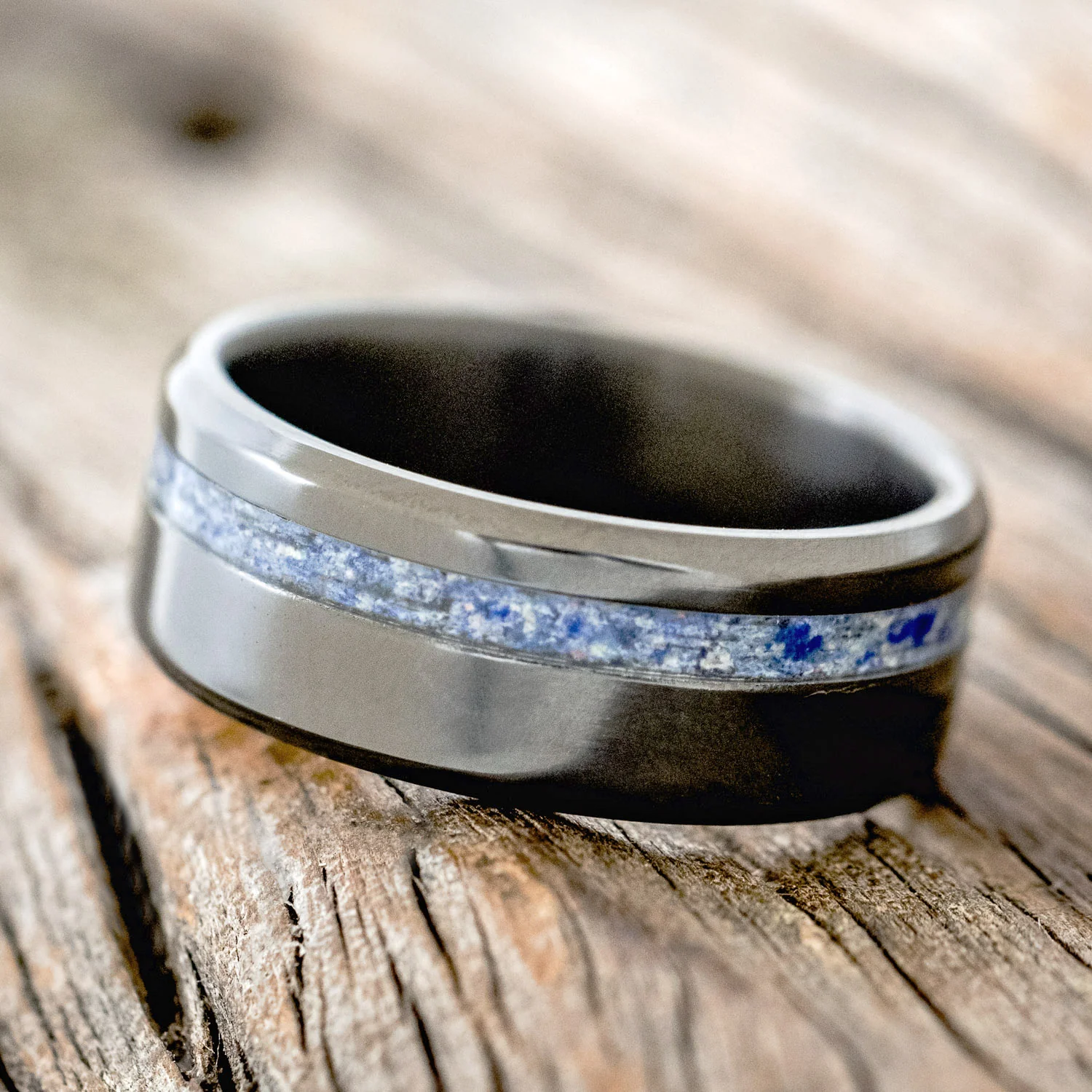 "VERTIGO" - MIXED LAPIS LAZULI & FIRE AND ICE OPAL WEDDING BAND - Image 17