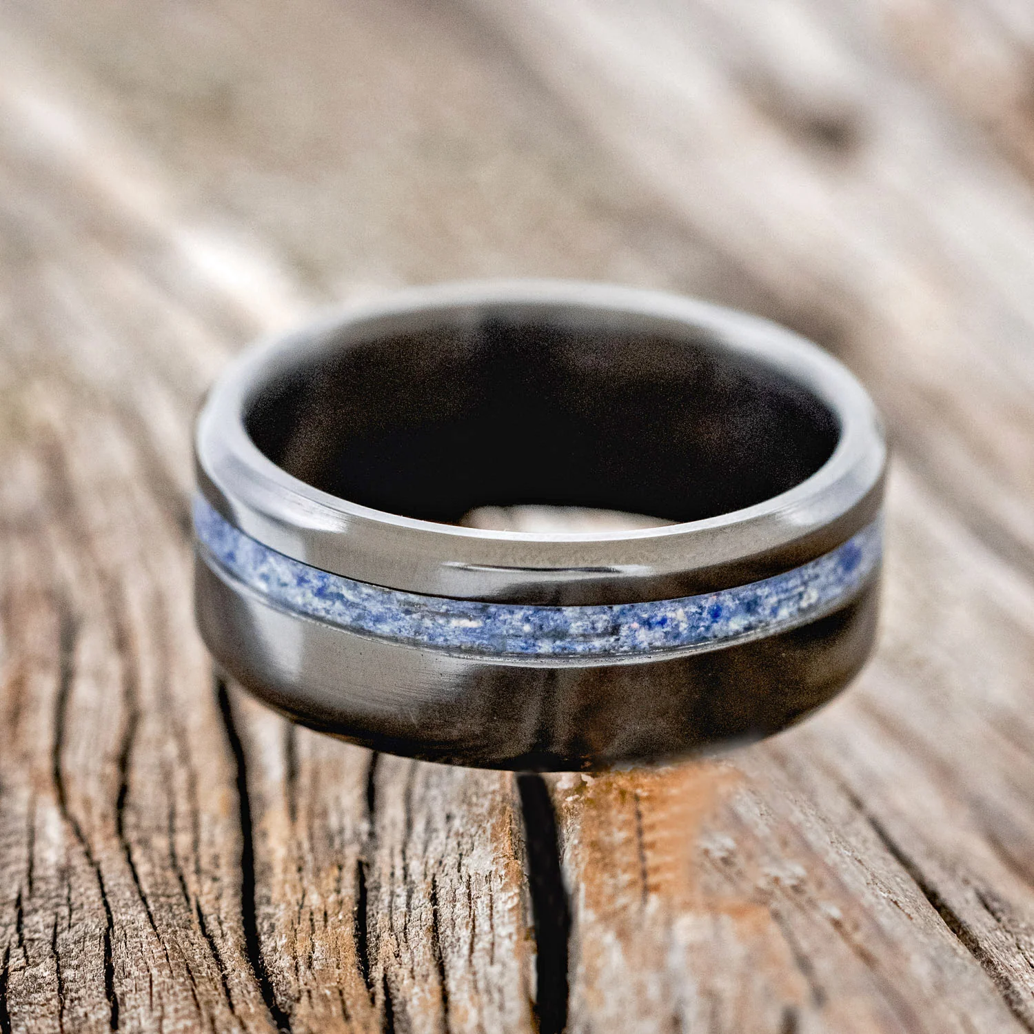 "VERTIGO" - MIXED LAPIS LAZULI & FIRE AND ICE OPAL WEDDING BAND - Image 18
