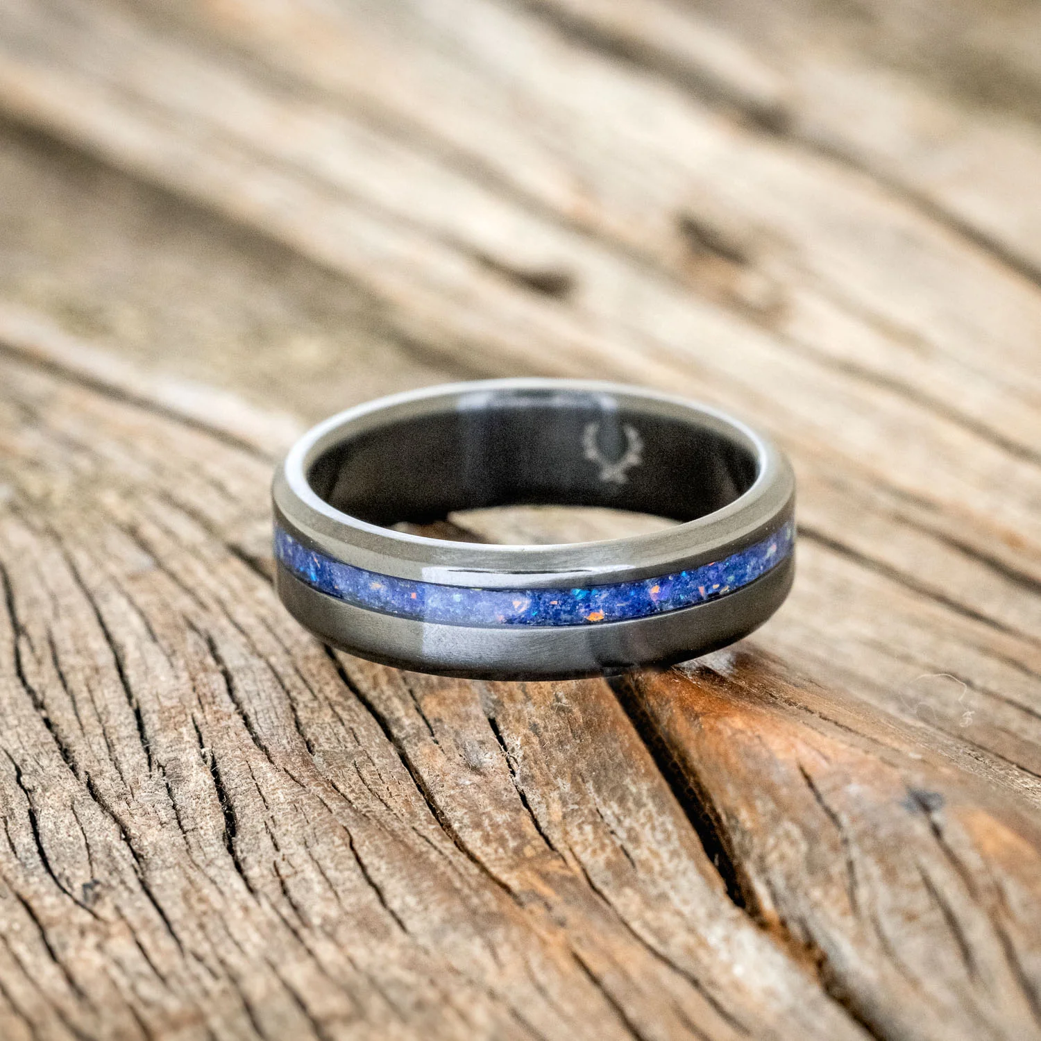 "VERTIGO" - MIXED LAPIS LAZULI & FIRE AND ICE OPAL WEDDING BAND - Image 21