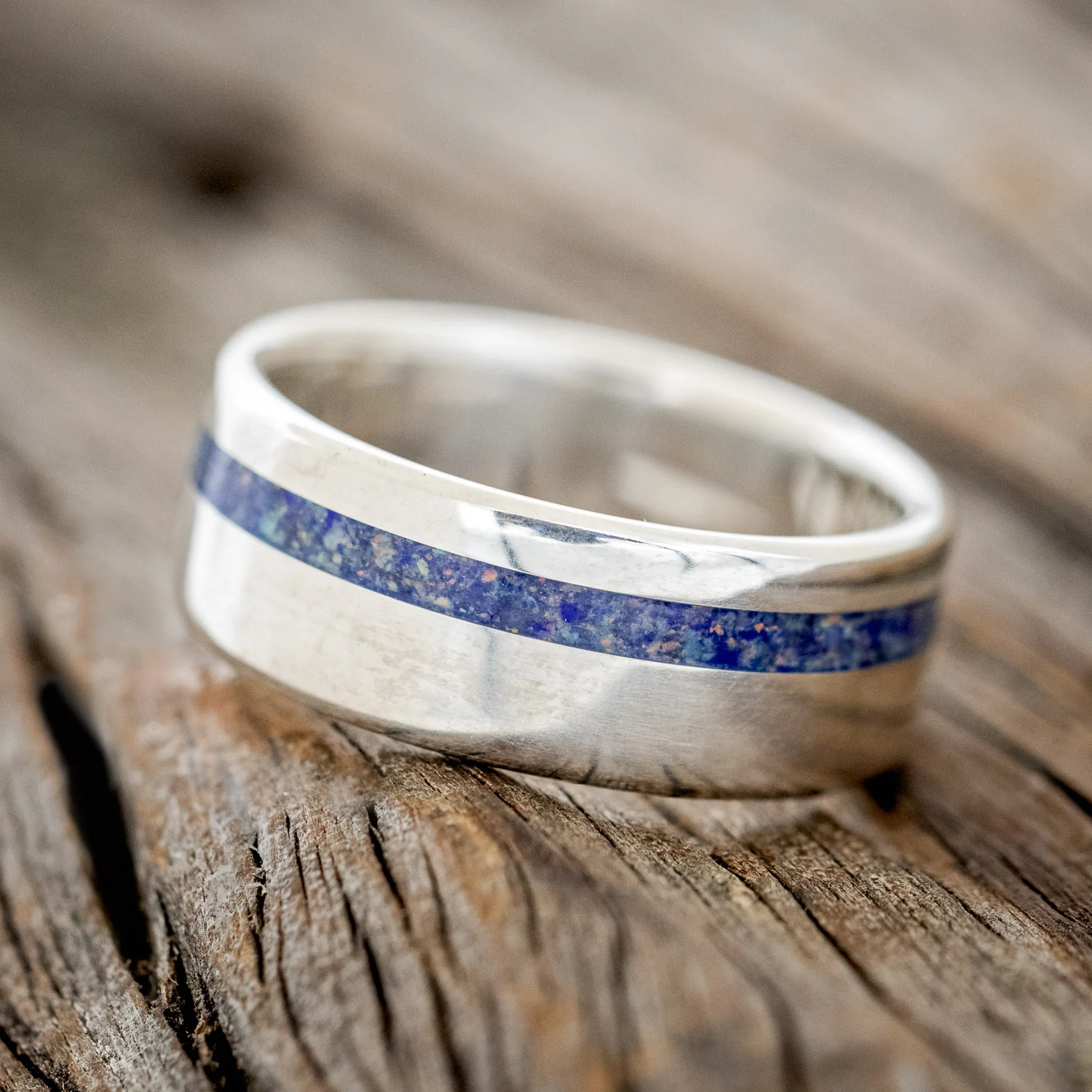 "VERTIGO" - MIXED LAPIS LAZULI & FIRE AND ICE OPAL WEDDING BAND - Image 23