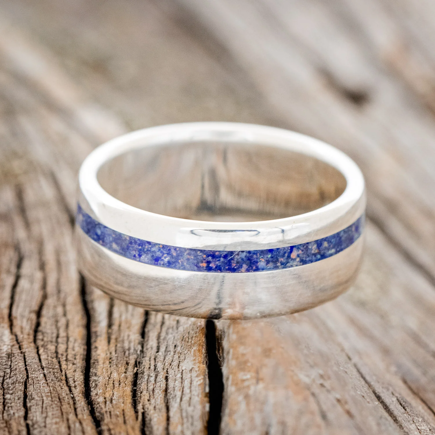 "VERTIGO" - MIXED LAPIS LAZULI & FIRE AND ICE OPAL WEDDING BAND - Image 24