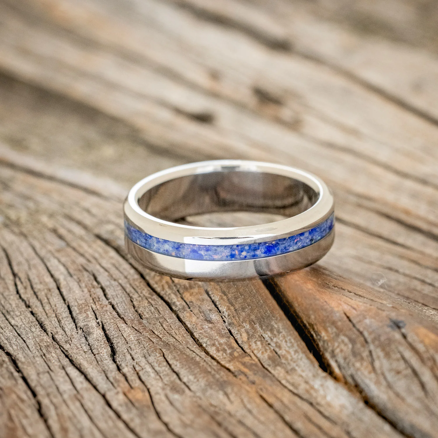 "VERTIGO" - MIXED LAPIS LAZULI & FIRE AND ICE OPAL WEDDING BAND - Image 6