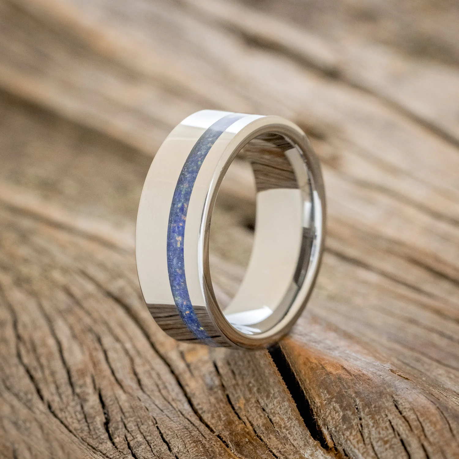 "VERTIGO" - MIXED LAPIS LAZULI & FIRE AND ICE OPAL WEDDING BAND - Image 7