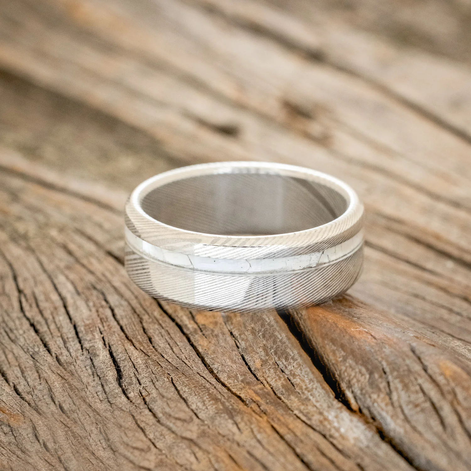 "VERTIGO" - MOTHER OF PEARL INLAY WEDDING BAND - Image 10