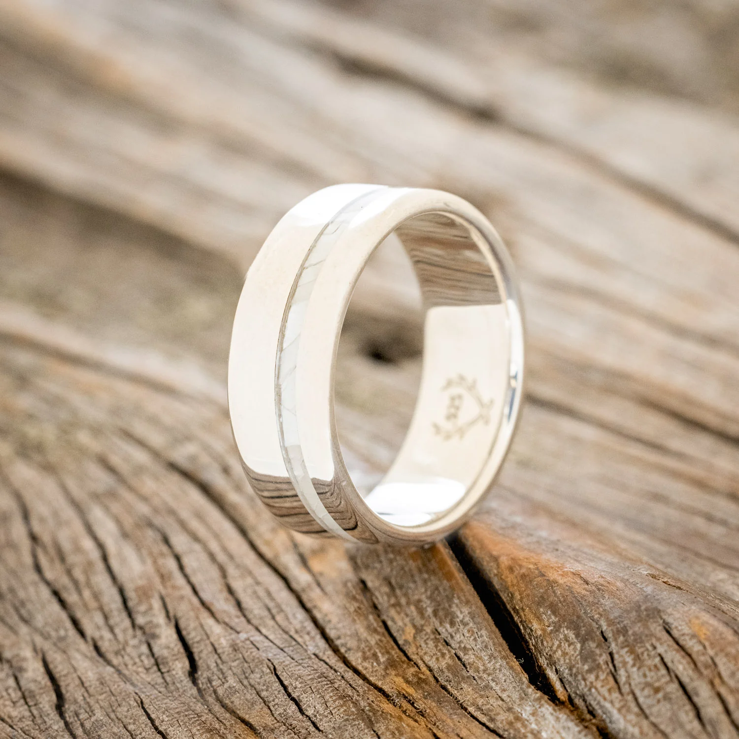 "VERTIGO" - MOTHER OF PEARL INLAY WEDDING BAND - Image 11