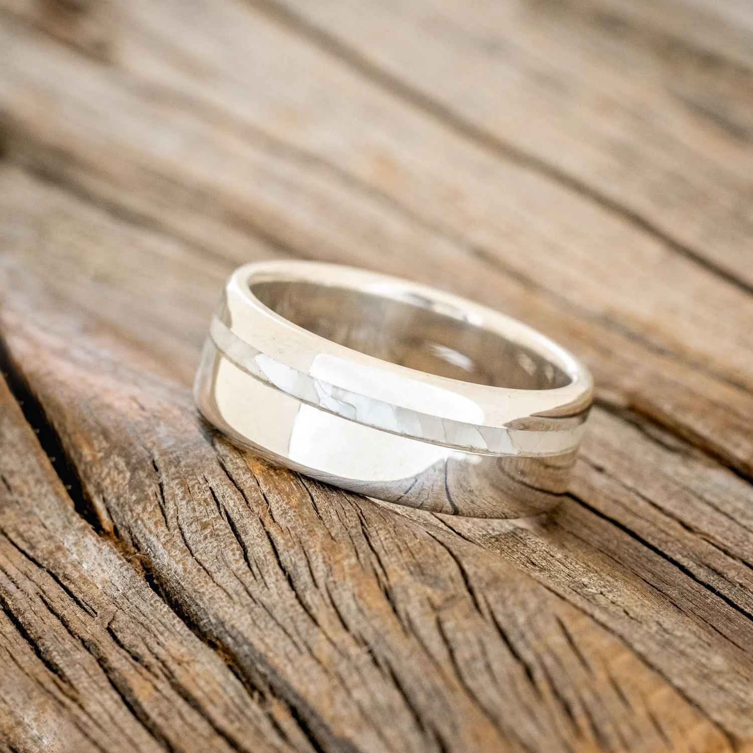 "VERTIGO" - MOTHER OF PEARL INLAY WEDDING BAND - Image 12