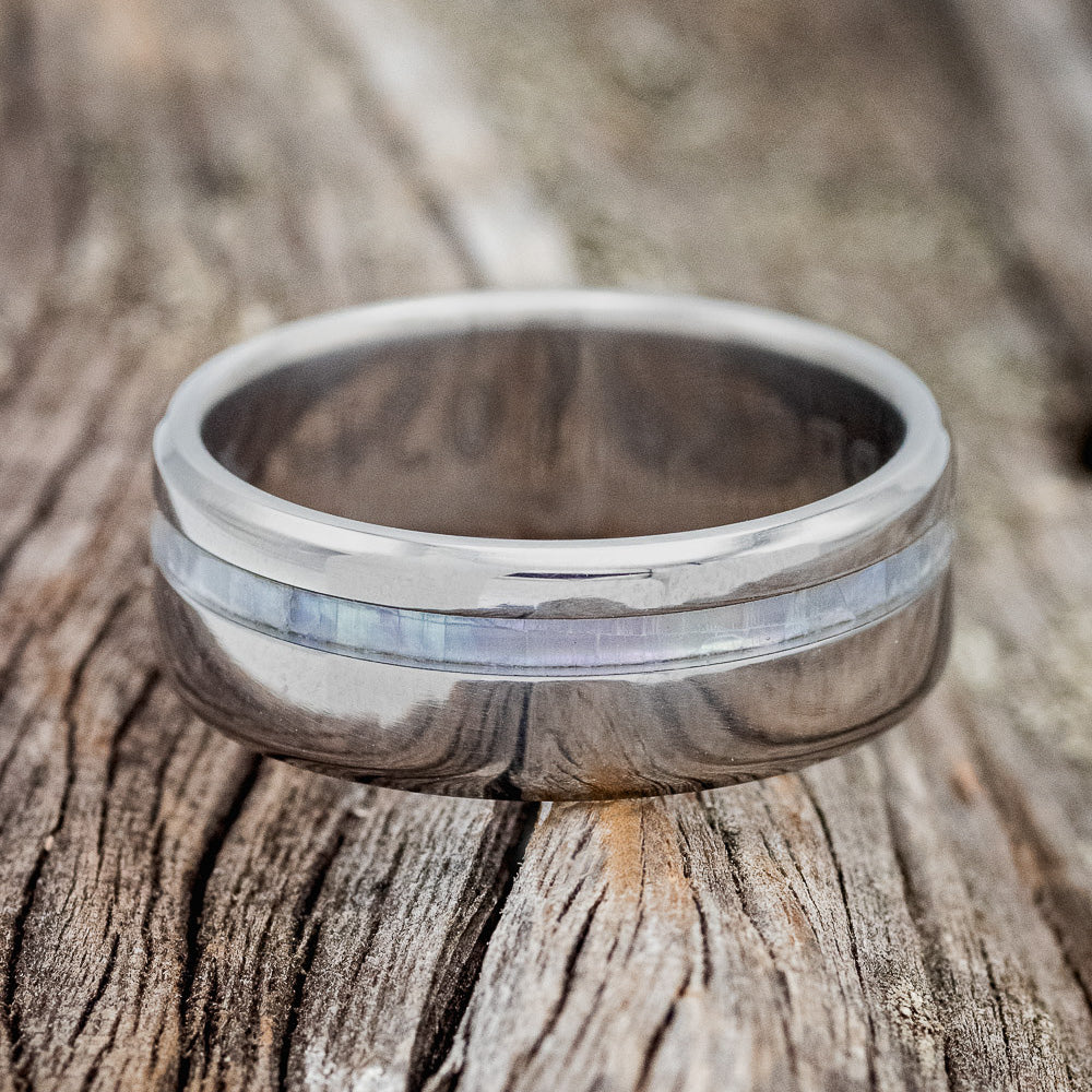 "VERTIGO" - MOTHER OF PEARL INLAY WEDDING BAND - Image 3