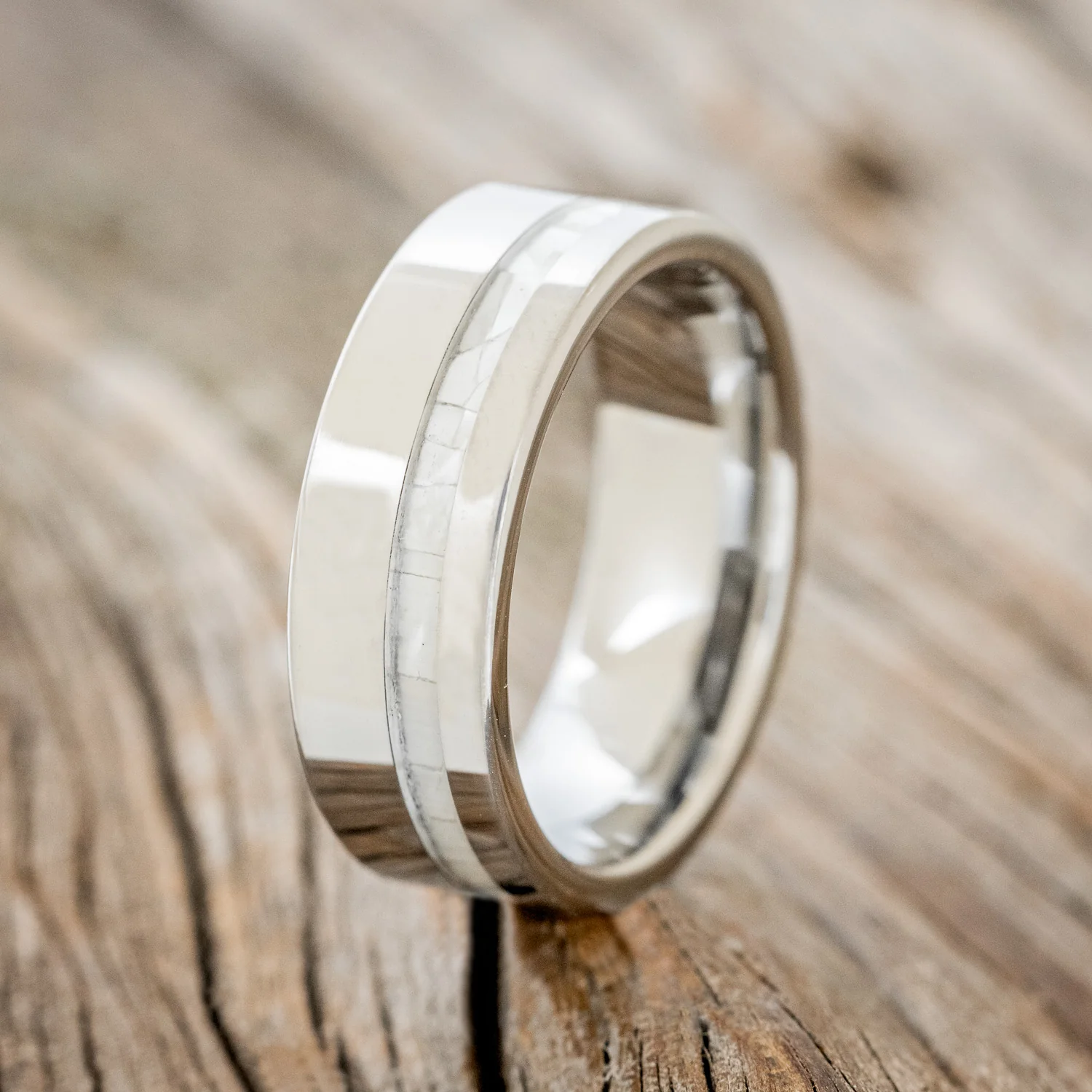 "VERTIGO" - MOTHER OF PEARL INLAY WEDDING BAND - Image 4