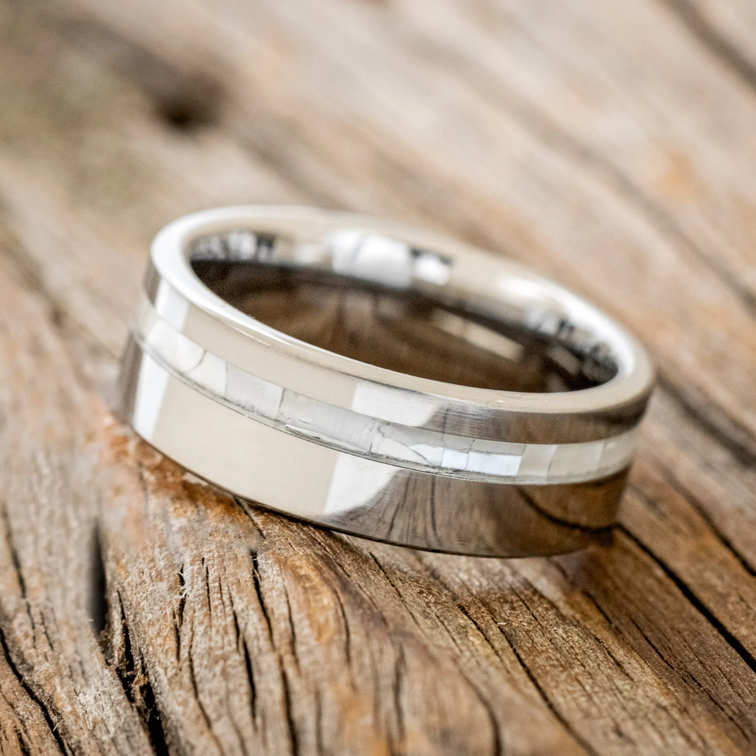 "VERTIGO" - MOTHER OF PEARL INLAY WEDDING BAND - Image 5