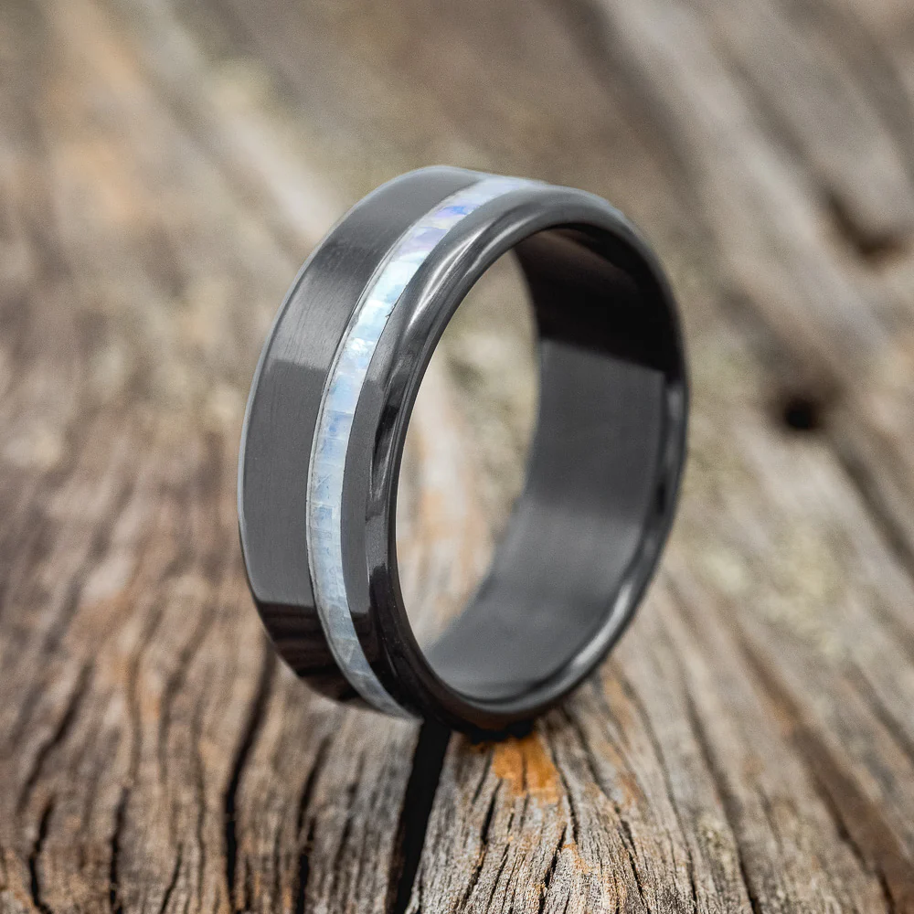 "VERTIGO" - MOTHER OF PEARL INLAY WEDDING BAND - Image 6