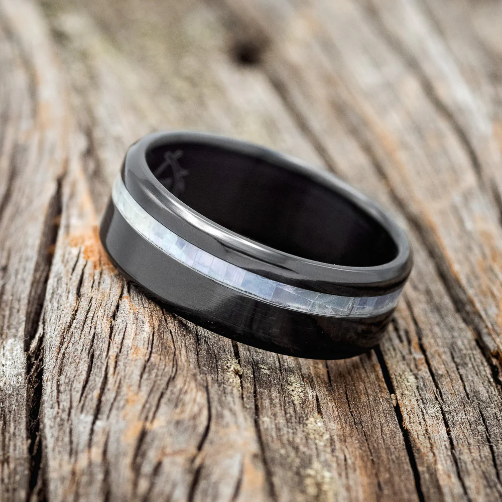 "VERTIGO" - MOTHER OF PEARL INLAY WEDDING BAND - Image 7
