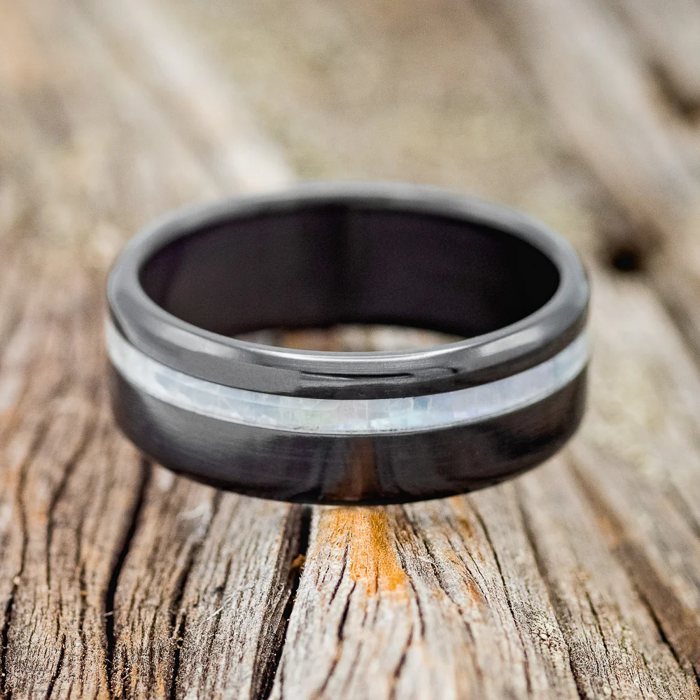 "VERTIGO" - MOTHER OF PEARL INLAY WEDDING BAND - Image 8
