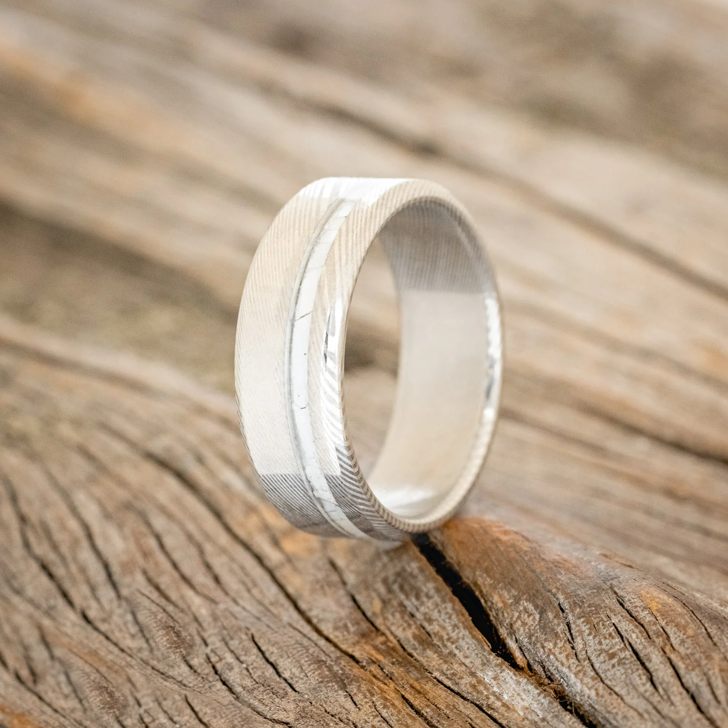 "VERTIGO" - MOTHER OF PEARL INLAY WEDDING BAND - Image 9