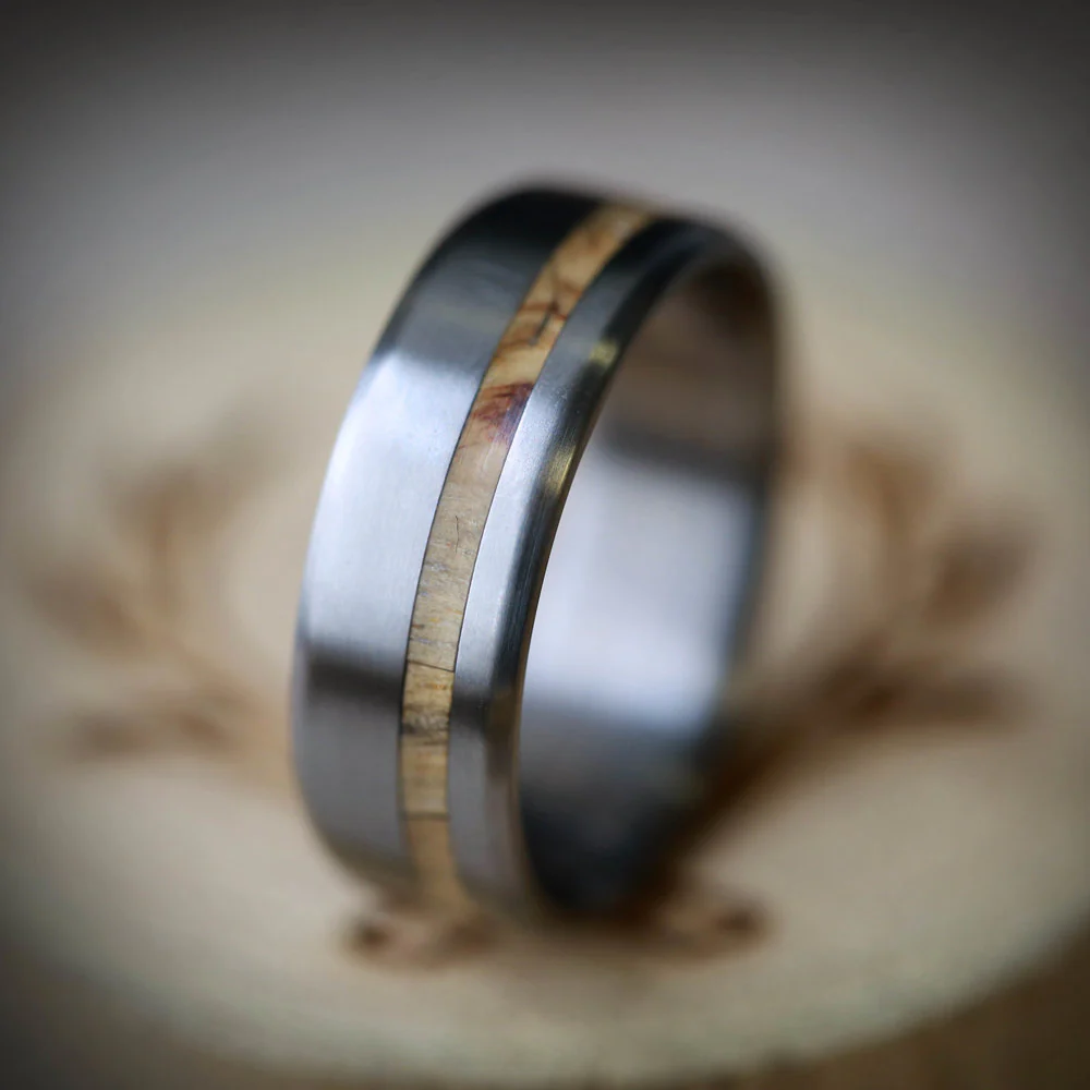 "VERTIGO" - OFFSET SPALTED MAPLE WEDDING BAND - Image 13
